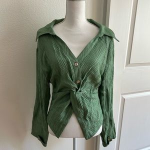 Nanushka IDRIS Pleated twist front shirt- Metallic Green